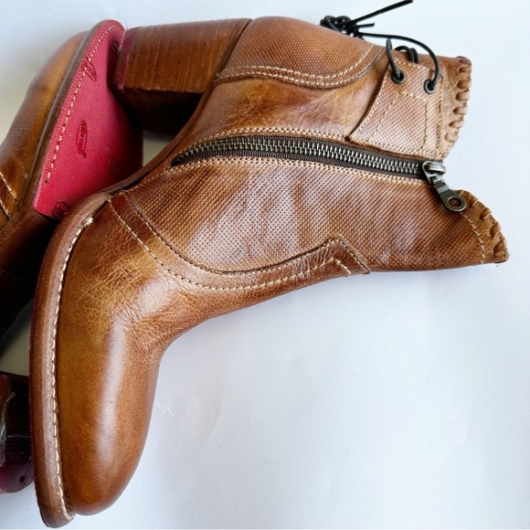 BED|STU Bia Women’s Tan Leather Ankle Booties Lace-Up Back Distressed Boho 10 40 - Picture 4 of 12